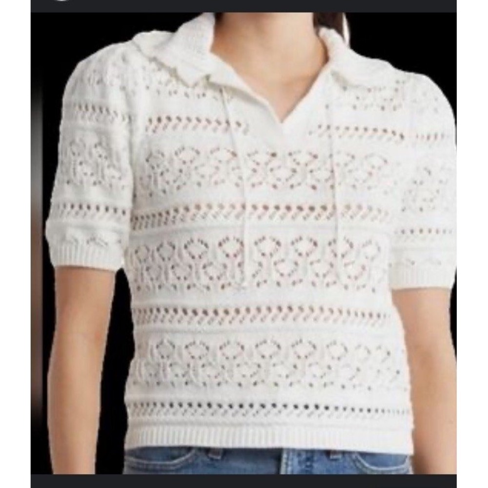 Industry Republic NEW Womens White Crochet Knit Short Sleeve TOP MEDIUM Coquette